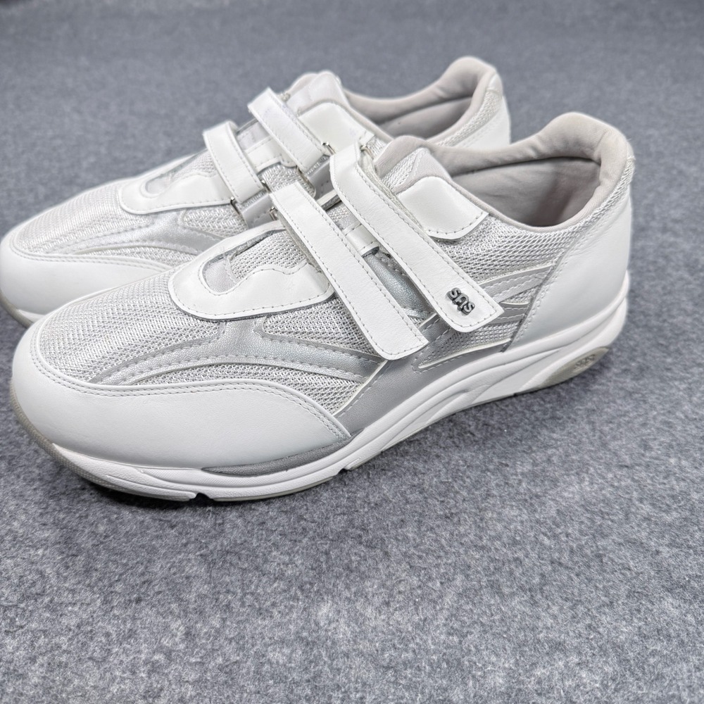 SAS Walk Easy White Silver Leather Mesh Walking Shoes 10 WW B0961062